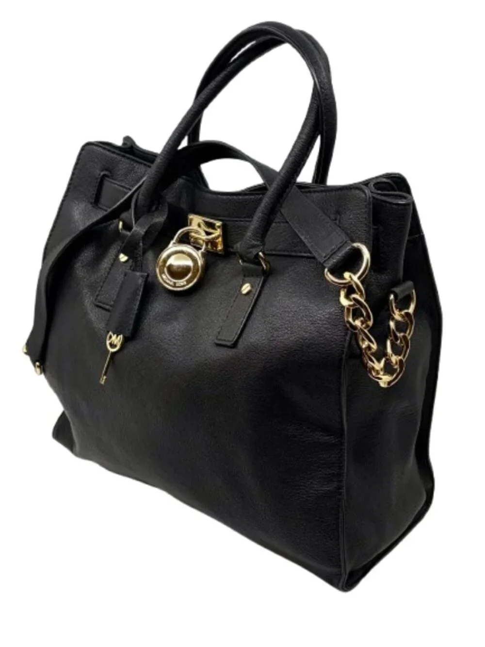 MICHAEL KORS~Hamilton~TWO-WAY~LARGE BLACK LEATHER~LOCK & KEY~SATCHEL BAG NWOT